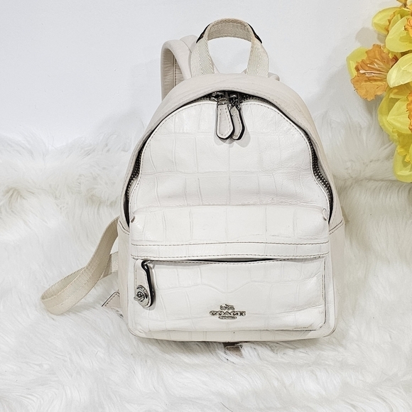 Coach Ivory Croc-Embossed Backpack - Picture 1 of 15